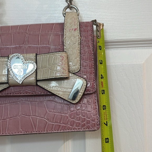 GUESS // shoulder bag // pink+cream //croc-embossed // bow+heart // rhinestones - Picture 7 of 17
